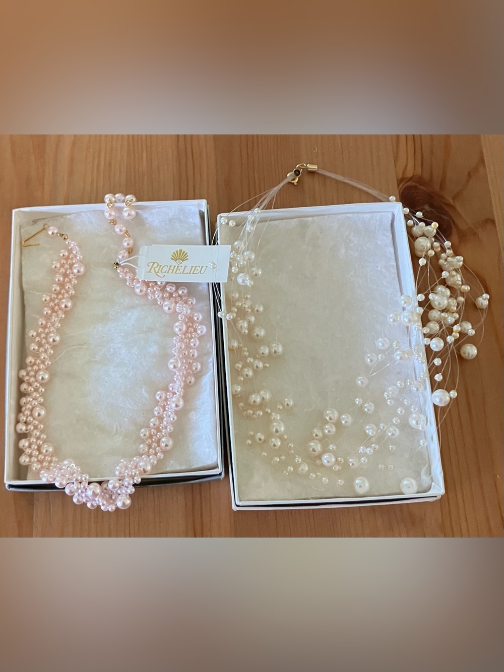 Lot of 2 Pink and Ivory Pearl Cluster Necklaces 1 new 1 GUC 17.5” New Richelieu